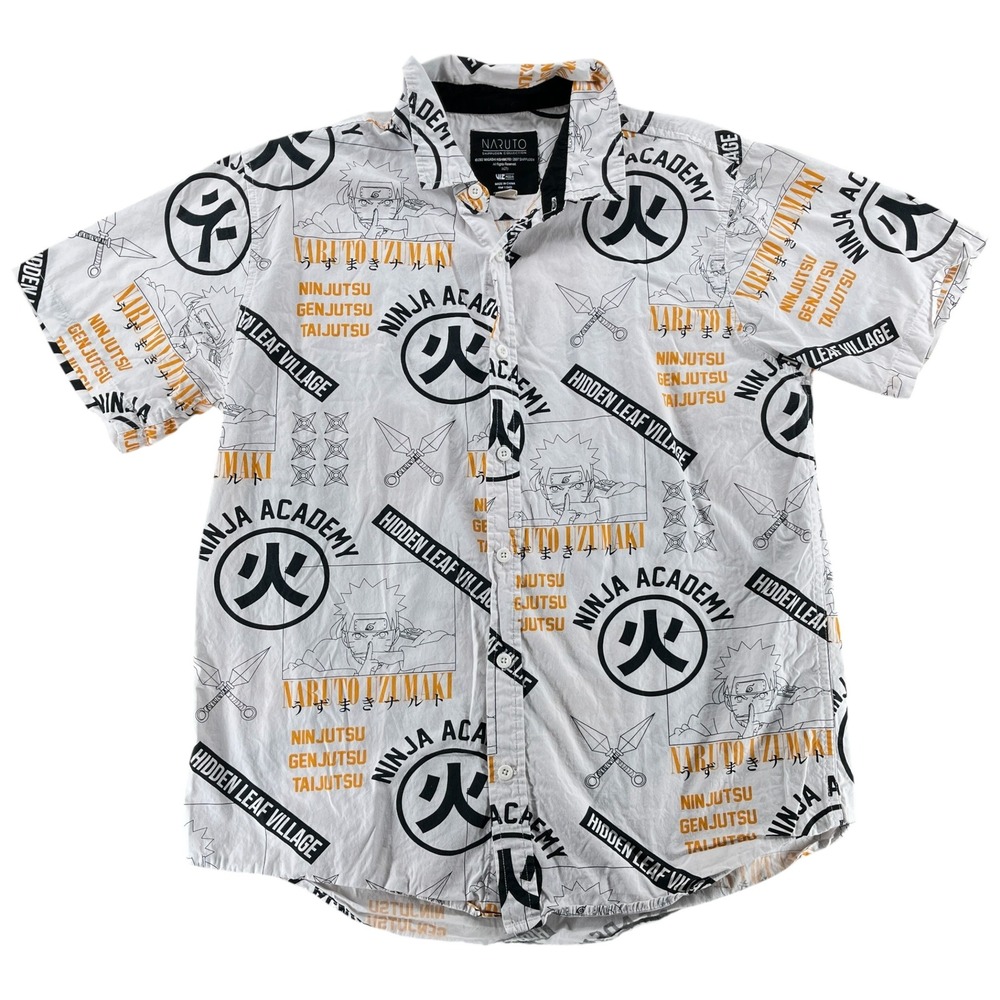 Naruto Shippuden Ninja Academy All Over Print Button Down Shirt Mens XL White